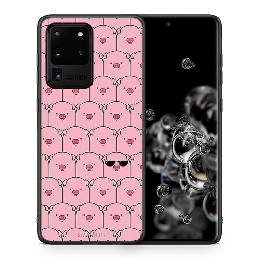 Θήκη Samsung S20 Ultra Pig Glasses από τη Smartfits με σχέδιο στο πίσω μέρος και μαύρο περίβλημα | Samsung S20 Ultra Pig Glasses case with colorful back and black bezels