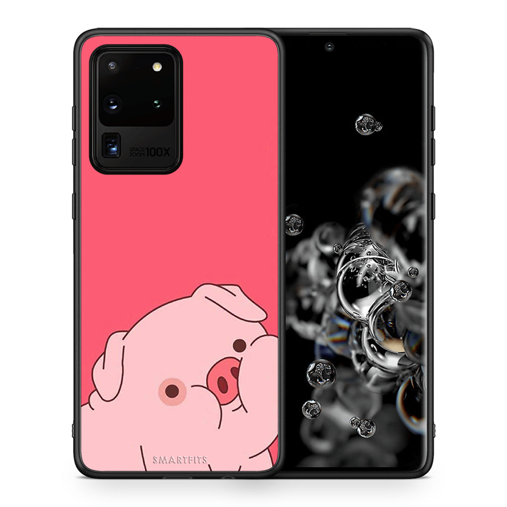 Θήκη Αγίου Βαλεντίνου Samsung S20 Ultra Pig Love 1 από τη Smartfits με σχέδιο στο πίσω μέρος και μαύρο περίβλημα | Samsung S20 Ultra Pig Love 1 case with colorful back and black bezels