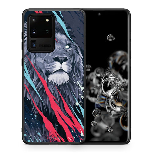 Θήκη Samsung S20 Ultra Lion Designer PopArt από τη Smartfits με σχέδιο στο πίσω μέρος και μαύρο περίβλημα | Samsung S20 Ultra Lion Designer PopArt case with colorful back and black bezels