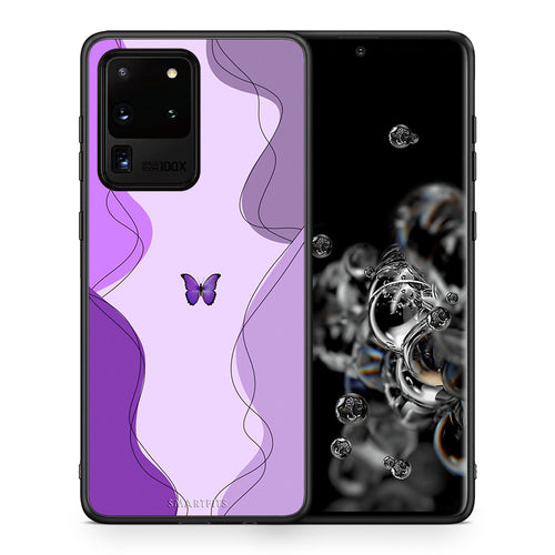 Θήκη Αγίου Βαλεντίνου Samsung S20 Ultra Purple Mariposa από τη Smartfits με σχέδιο στο πίσω μέρος και μαύρο περίβλημα | Samsung S20 Ultra Purple Mariposa case with colorful back and black bezels