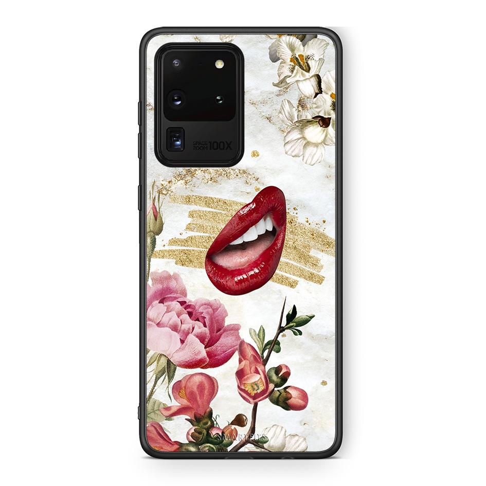 Samsung S20 Ultra Red Lips θήκη από τη Smartfits με σχέδιο στο πίσω μέρος και μαύρο περίβλημα | Smartphone case with colorful back and black bezels by Smartfits