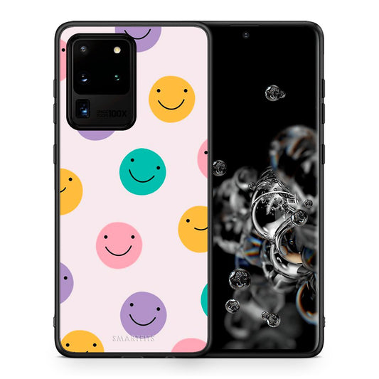 Θήκη Samsung S20 Ultra Smiley Faces από τη Smartfits με σχέδιο στο πίσω μέρος και μαύρο περίβλημα | Samsung S20 Ultra Smiley Faces case with colorful back and black bezels