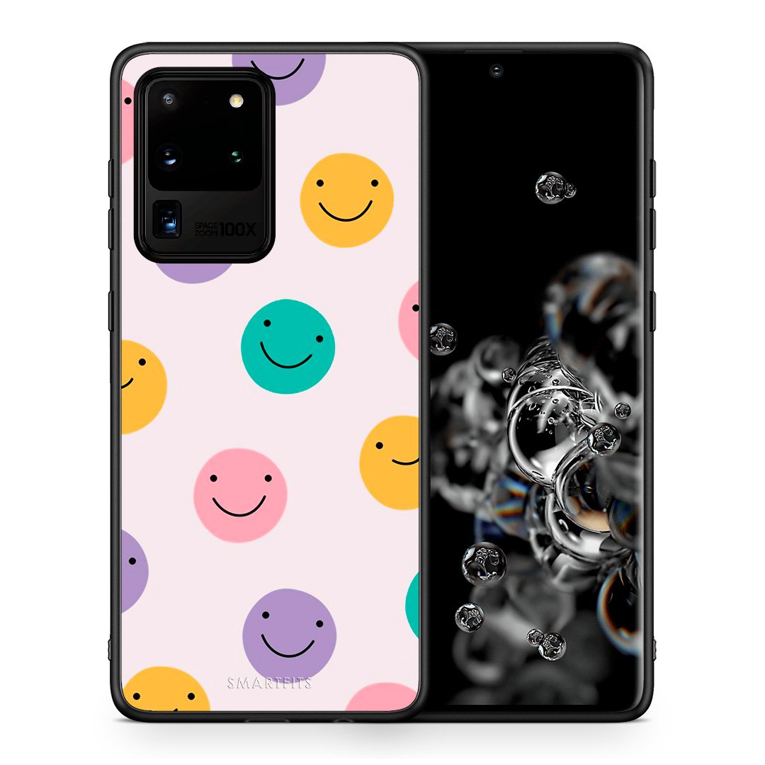 Θήκη Samsung S20 Ultra Smiley Faces από τη Smartfits με σχέδιο στο πίσω μέρος και μαύρο περίβλημα | Samsung S20 Ultra Smiley Faces case with colorful back and black bezels