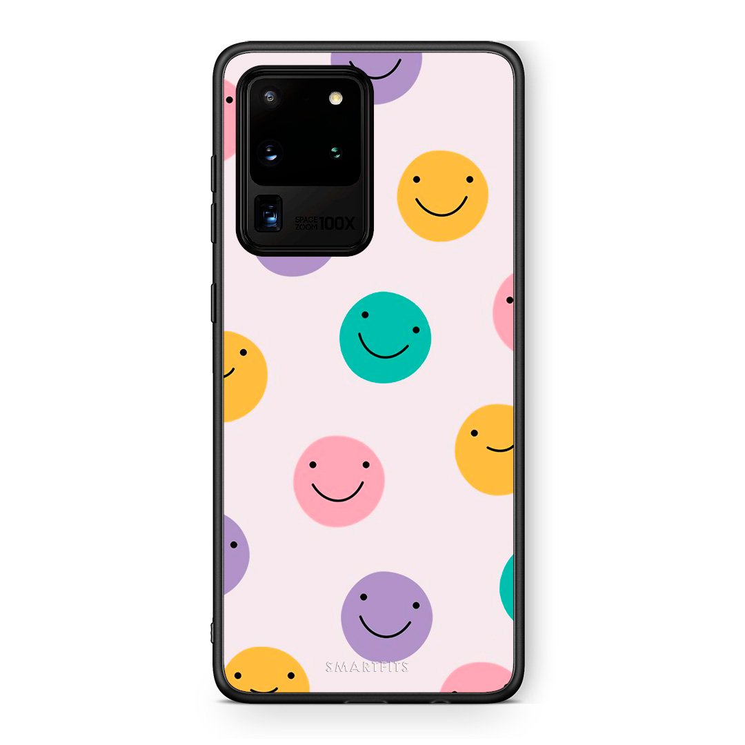 Samsung S20 Ultra Smiley Faces θήκη από τη Smartfits με σχέδιο στο πίσω μέρος και μαύρο περίβλημα | Smartphone case with colorful back and black bezels by Smartfits