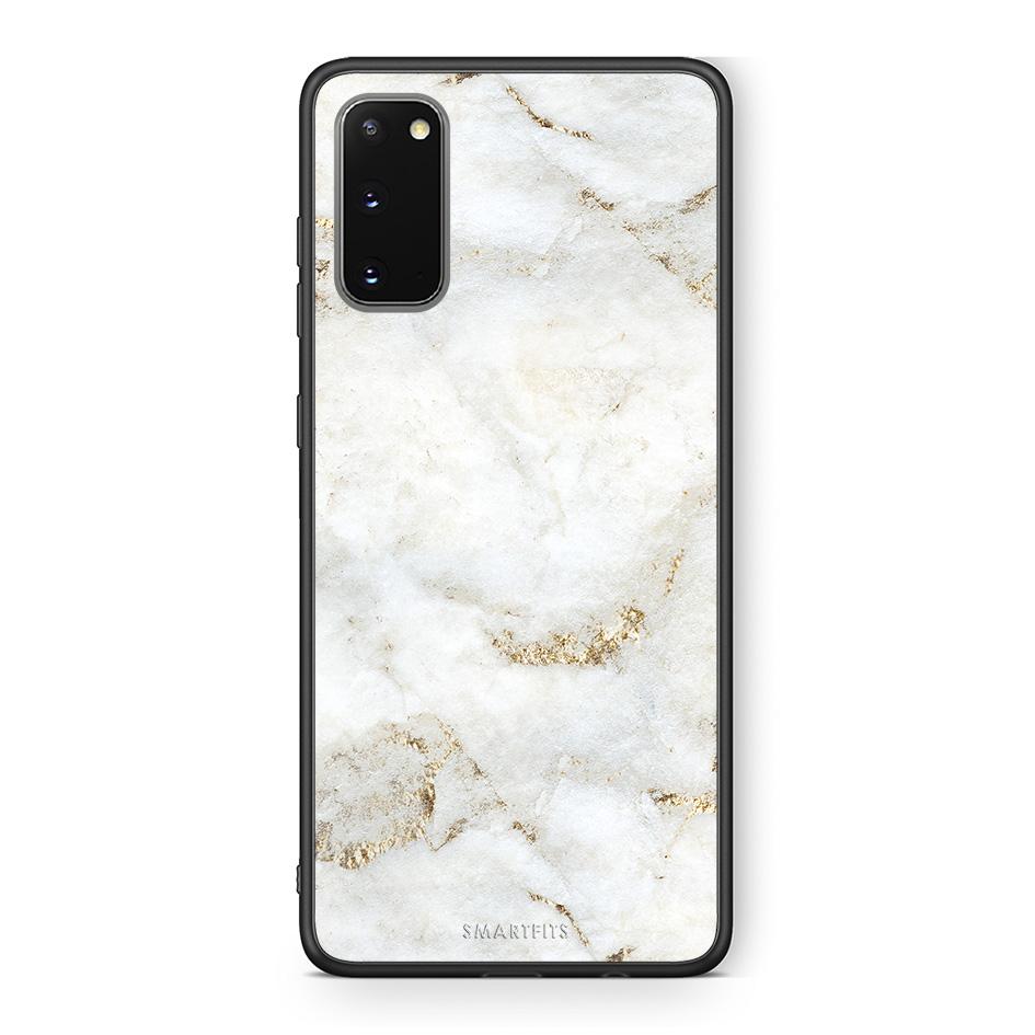 Samsung S20 White Gold Marble θήκη από τη Smartfits με σχέδιο στο πίσω μέρος και μαύρο περίβλημα | Smartphone case with colorful back and black bezels by Smartfits