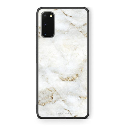 Samsung S20 White Gold Marble θήκη από τη Smartfits με σχέδιο στο πίσω μέρος και μαύρο περίβλημα | Smartphone case with colorful back and black bezels by Smartfits