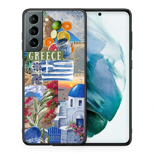Θήκη Samsung S21 All Greek από τη Smartfits με σχέδιο στο πίσω μέρος και μαύρο περίβλημα | Samsung S21 All Greek case with colorful back and black bezels