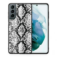 Thumbnail for Θήκη Samsung S21 White Snake Animal από τη Smartfits με σχέδιο στο πίσω μέρος και μαύρο περίβλημα | Samsung S21 White Snake Animal case with colorful back and black bezels