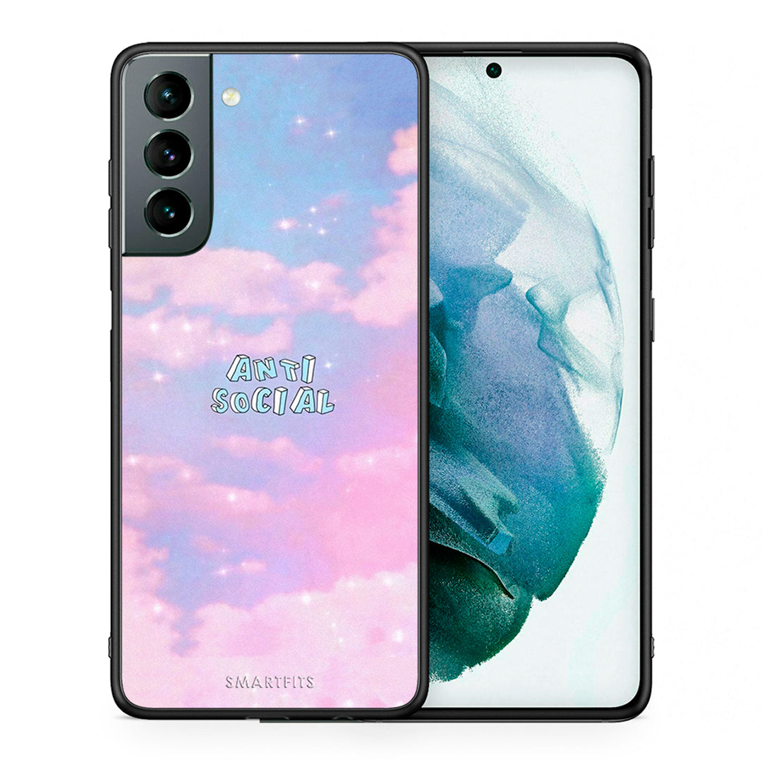 Θήκη Αγίου Βαλεντίνου Samsung S21 Anti Social από τη Smartfits με σχέδιο στο πίσω μέρος και μαύρο περίβλημα | Samsung S21 Anti Social case with colorful back and black bezels