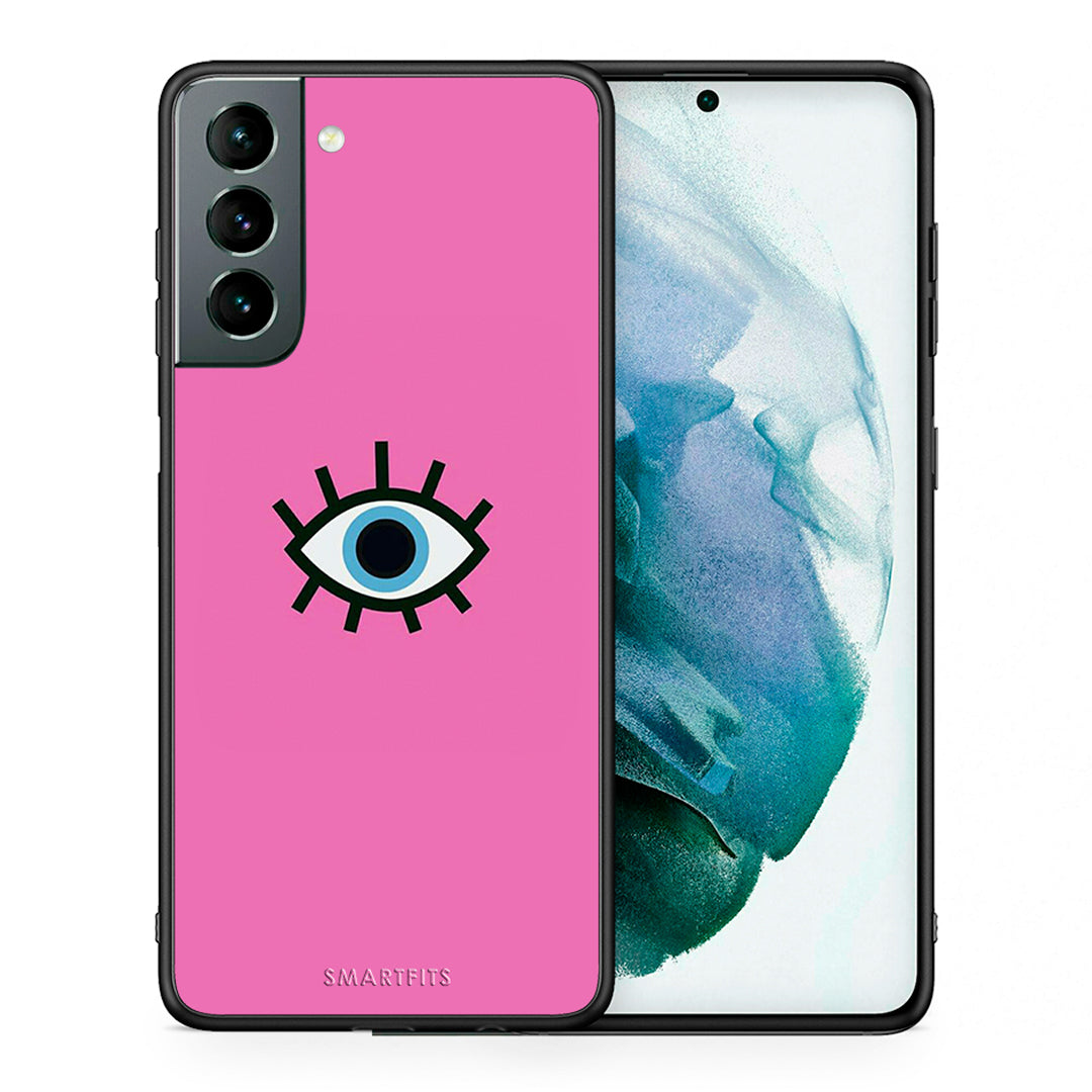 Θήκη Samsung S21 Blue Eye Pink από τη Smartfits με σχέδιο στο πίσω μέρος και μαύρο περίβλημα | Samsung S21 Blue Eye Pink case with colorful back and black bezels