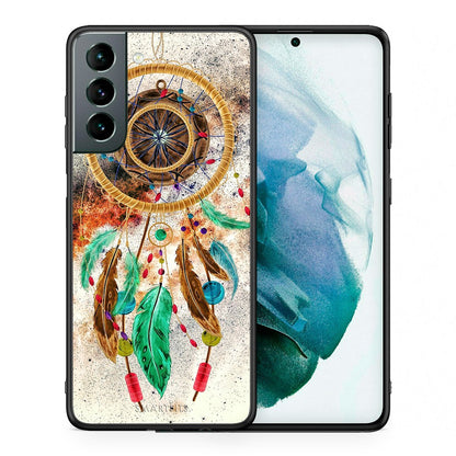 Θήκη Samsung S21 DreamCatcher Boho από τη Smartfits με σχέδιο στο πίσω μέρος και μαύρο περίβλημα | Samsung S21 DreamCatcher Boho case with colorful back and black bezels
