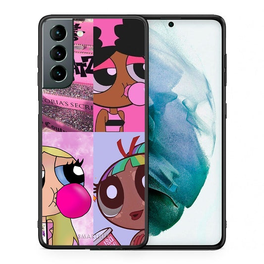 Θήκη Αγίου Βαλεντίνου Samsung S21 Bubble Girls από τη Smartfits με σχέδιο στο πίσω μέρος και μαύρο περίβλημα | Samsung S21 Bubble Girls case with colorful back and black bezels