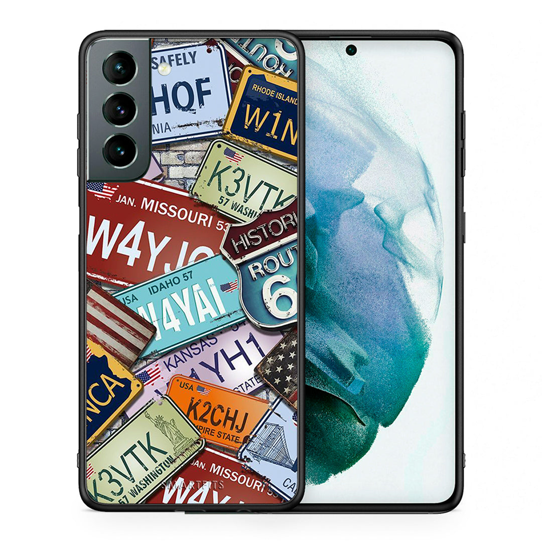 Θήκη Samsung S21 Car Plates από τη Smartfits με σχέδιο στο πίσω μέρος και μαύρο περίβλημα | Samsung S21 Car Plates case with colorful back and black bezels