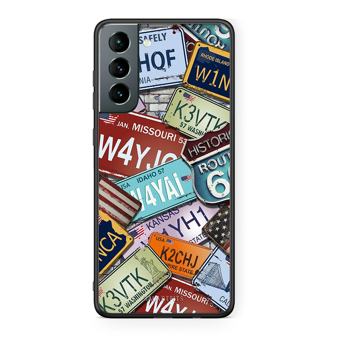Samsung S21 Car Plates θήκη από τη Smartfits με σχέδιο στο πίσω μέρος και μαύρο περίβλημα | Smartphone case with colorful back and black bezels by Smartfits