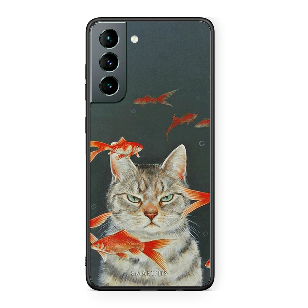 Samsung S21 Cat Goldfish θήκη από τη Smartfits με σχέδιο στο πίσω μέρος και μαύρο περίβλημα | Smartphone case with colorful back and black bezels by Smartfits