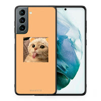 Thumbnail for Θήκη Samsung S21 Cat Tongue από τη Smartfits με σχέδιο στο πίσω μέρος και μαύρο περίβλημα | Samsung S21 Cat Tongue case with colorful back and black bezels