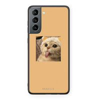 Thumbnail for Samsung S21 Cat Tongue θήκη από τη Smartfits με σχέδιο στο πίσω μέρος και μαύρο περίβλημα | Smartphone case with colorful back and black bezels by Smartfits