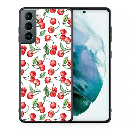 Θήκη Samsung S21 Cherry Summer από τη Smartfits με σχέδιο στο πίσω μέρος και μαύρο περίβλημα | Samsung S21 Cherry Summer case with colorful back and black bezels