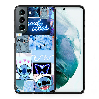 Θήκη Αγίου Βαλεντίνου Samsung S21 Collage Good Vibes από τη Smartfits με σχέδιο στο πίσω μέρος και μαύρο περίβλημα | Samsung S21 Collage Good Vibes case with colorful back and black bezels