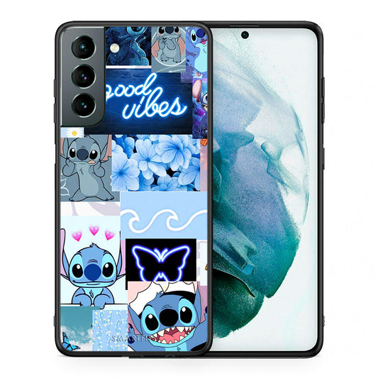 Θήκη Αγίου Βαλεντίνου Samsung S21 Collage Good Vibes από τη Smartfits με σχέδιο στο πίσω μέρος και μαύρο περίβλημα | Samsung S21 Collage Good Vibes case with colorful back and black bezels