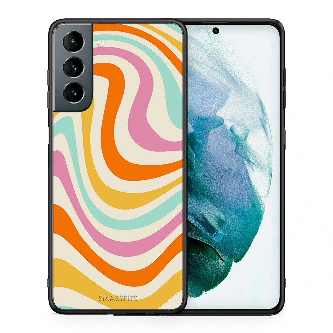 Θήκη Samsung S21 Colourful Waves από τη Smartfits με σχέδιο στο πίσω μέρος και μαύρο περίβλημα | Samsung S21 Colourful Waves case with colorful back and black bezels
