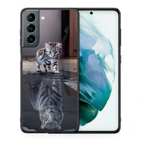 Thumbnail for Θήκη Samsung S21 Tiger Cute από τη Smartfits με σχέδιο στο πίσω μέρος και μαύρο περίβλημα | Samsung S21 Tiger Cute case with colorful back and black bezels