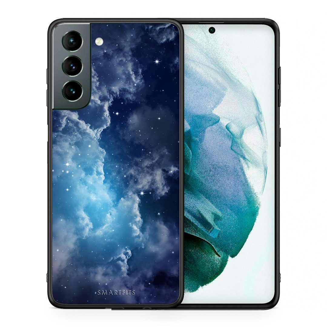 Θήκη Samsung S21 Blue Sky Galaxy από τη Smartfits με σχέδιο στο πίσω μέρος και μαύρο περίβλημα | Samsung S21 Blue Sky Galaxy case with colorful back and black bezels