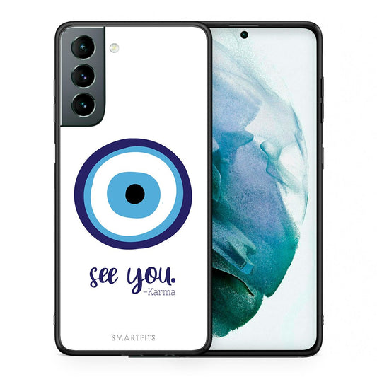 Θήκη Samsung S21 Karma Says από τη Smartfits με σχέδιο στο πίσω μέρος και μαύρο περίβλημα | Samsung S21 Karma Says case with colorful back and black bezels