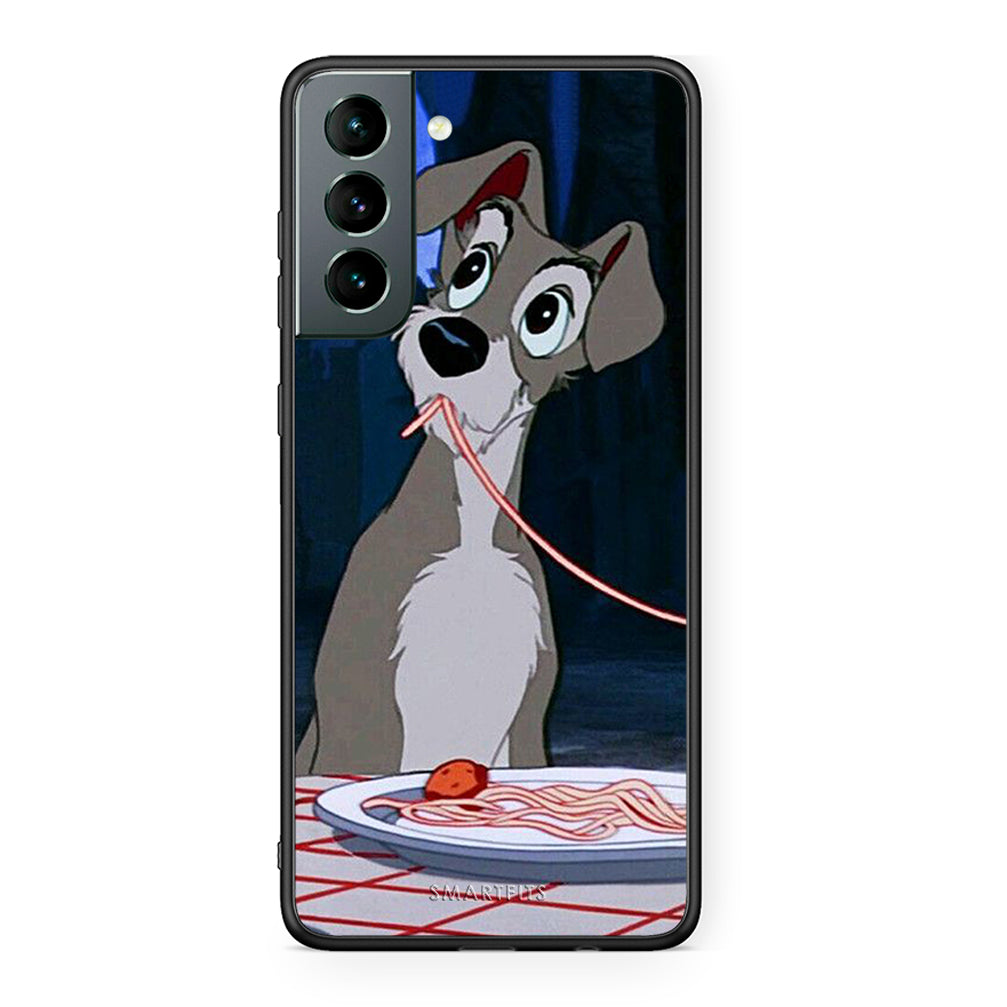 Samsung S21 Lady And Tramp 1 Θήκη Αγίου Βαλεντίνου από τη Smartfits με σχέδιο στο πίσω μέρος και μαύρο περίβλημα | Smartphone case with colorful back and black bezels by Smartfits