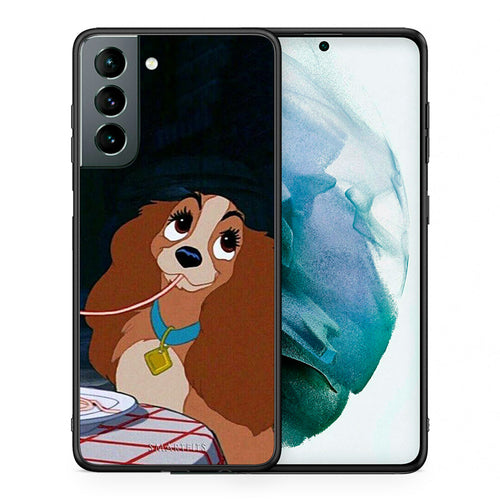 Θήκη Αγίου Βαλεντίνου Samsung S21 Lady And Tramp 2 από τη Smartfits με σχέδιο στο πίσω μέρος και μαύρο περίβλημα | Samsung S21 Lady And Tramp 2 case with colorful back and black bezels