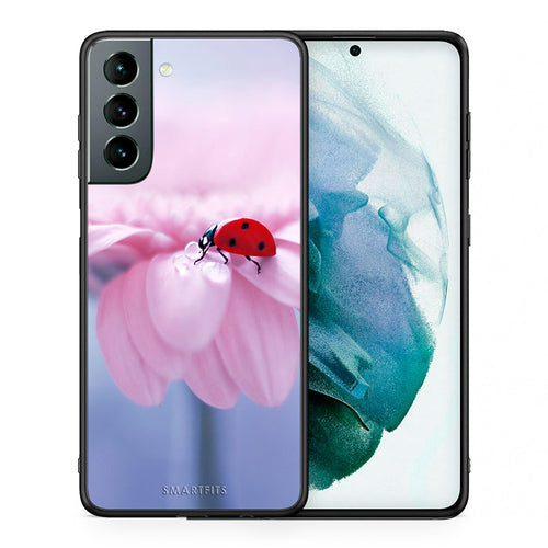 Θήκη Samsung S21 Ladybug Flower από τη Smartfits με σχέδιο στο πίσω μέρος και μαύρο περίβλημα | Samsung S21 Ladybug Flower case with colorful back and black bezels