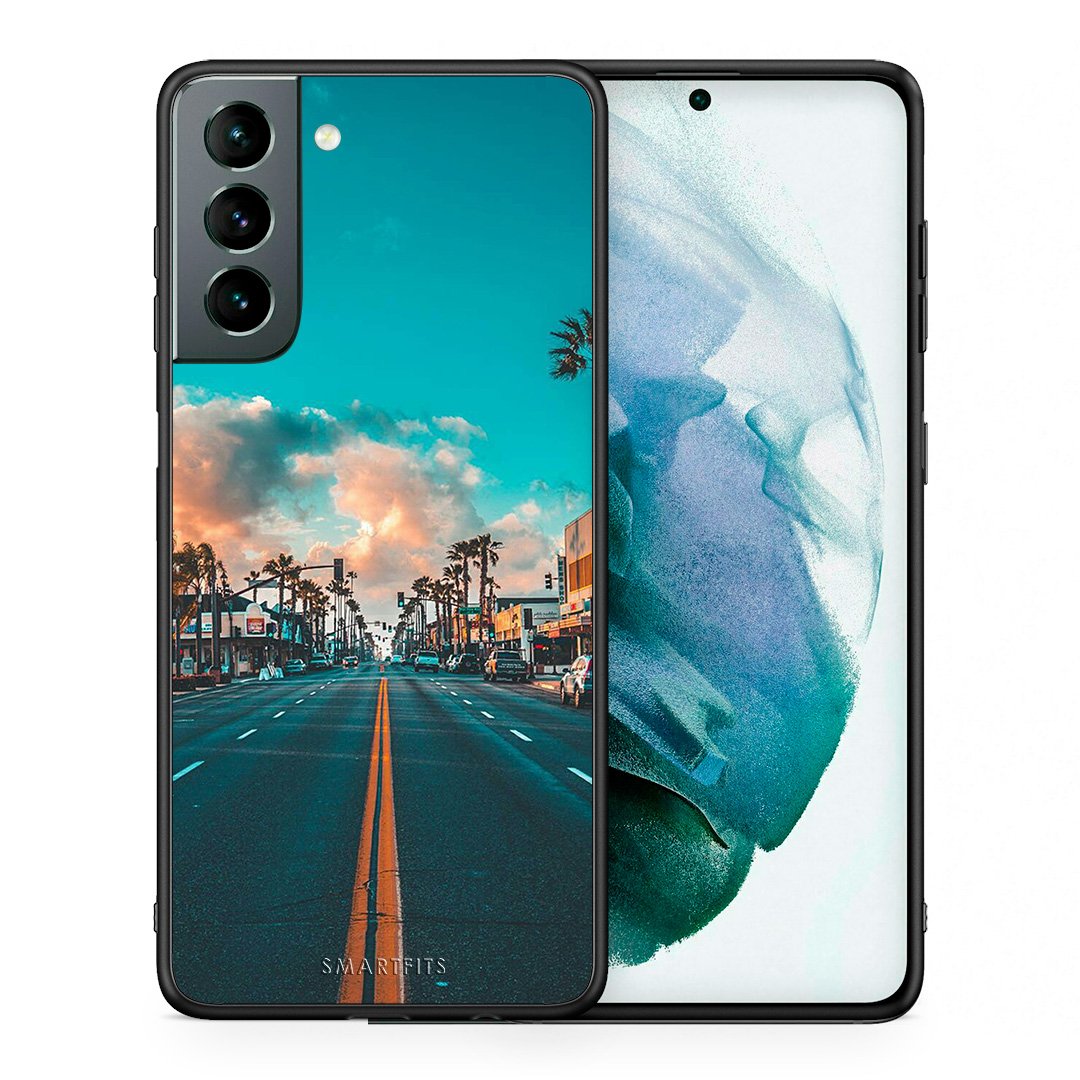 Θήκη Samsung S21 City Landscape από τη Smartfits με σχέδιο στο πίσω μέρος και μαύρο περίβλημα | Samsung S21 City Landscape case with colorful back and black bezels