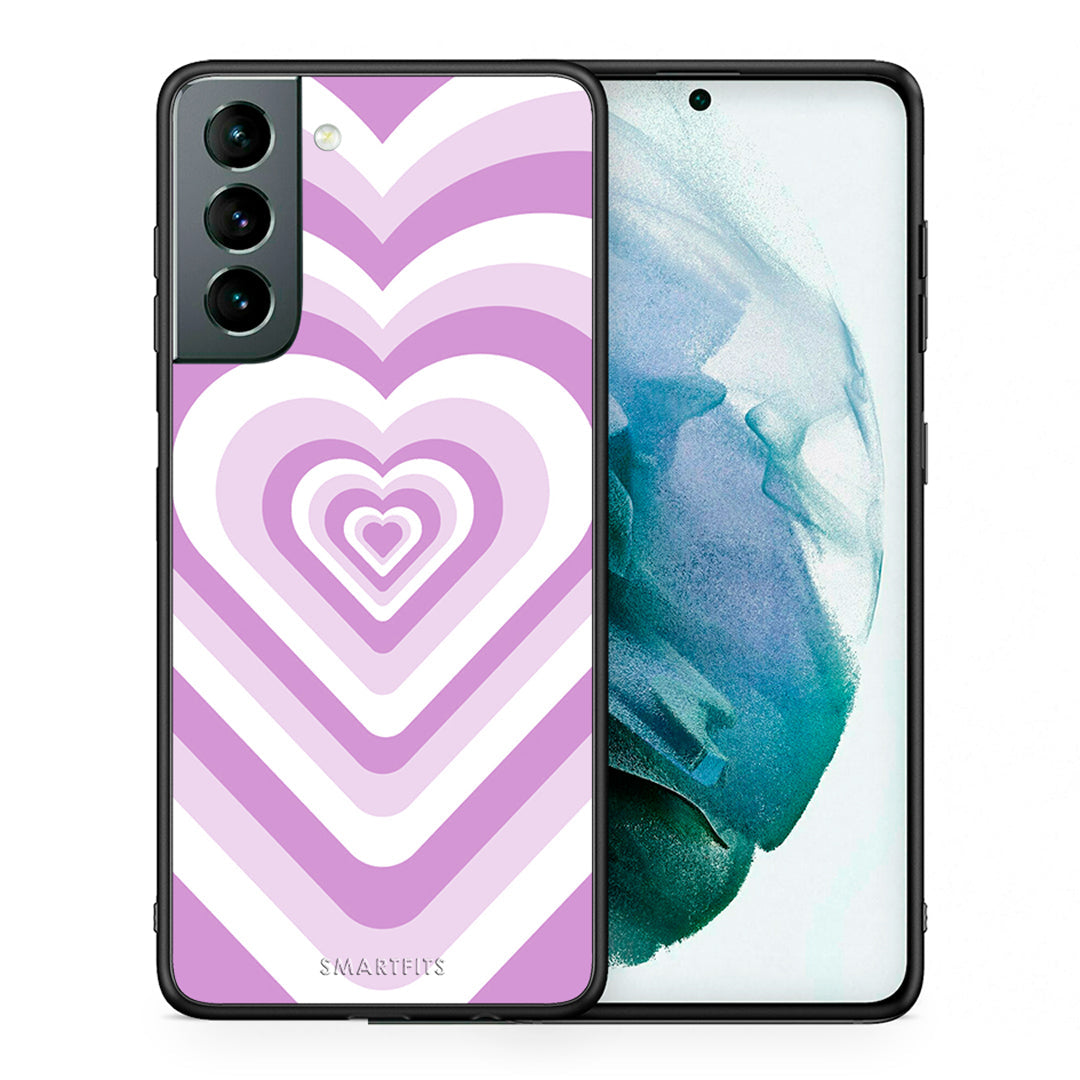 Θήκη Samsung S21 Lilac Hearts από τη Smartfits με σχέδιο στο πίσω μέρος και μαύρο περίβλημα | Samsung S21 Lilac Hearts case with colorful back and black bezels