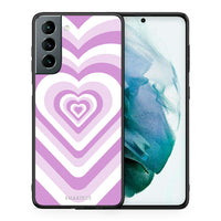 Thumbnail for Θήκη Samsung S21 Lilac Hearts από τη Smartfits με σχέδιο στο πίσω μέρος και μαύρο περίβλημα | Samsung S21 Lilac Hearts case with colorful back and black bezels