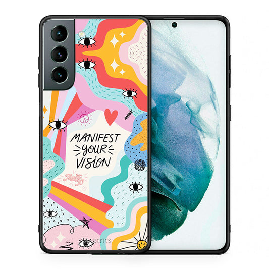 Θήκη Samsung S21 Manifest Your Vision από τη Smartfits με σχέδιο στο πίσω μέρος και μαύρο περίβλημα | Samsung S21 Manifest Your Vision case with colorful back and black bezels