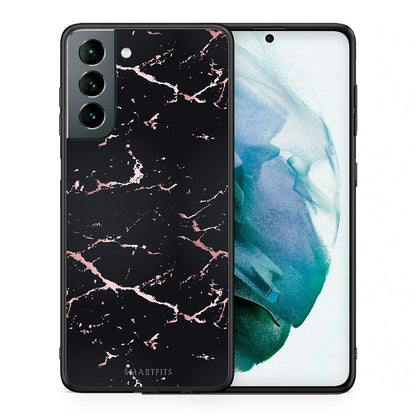 Θήκη Samsung S21 Black Rosegold Marble από τη Smartfits με σχέδιο στο πίσω μέρος και μαύρο περίβλημα | Samsung S21 Black Rosegold Marble case with colorful back and black bezels