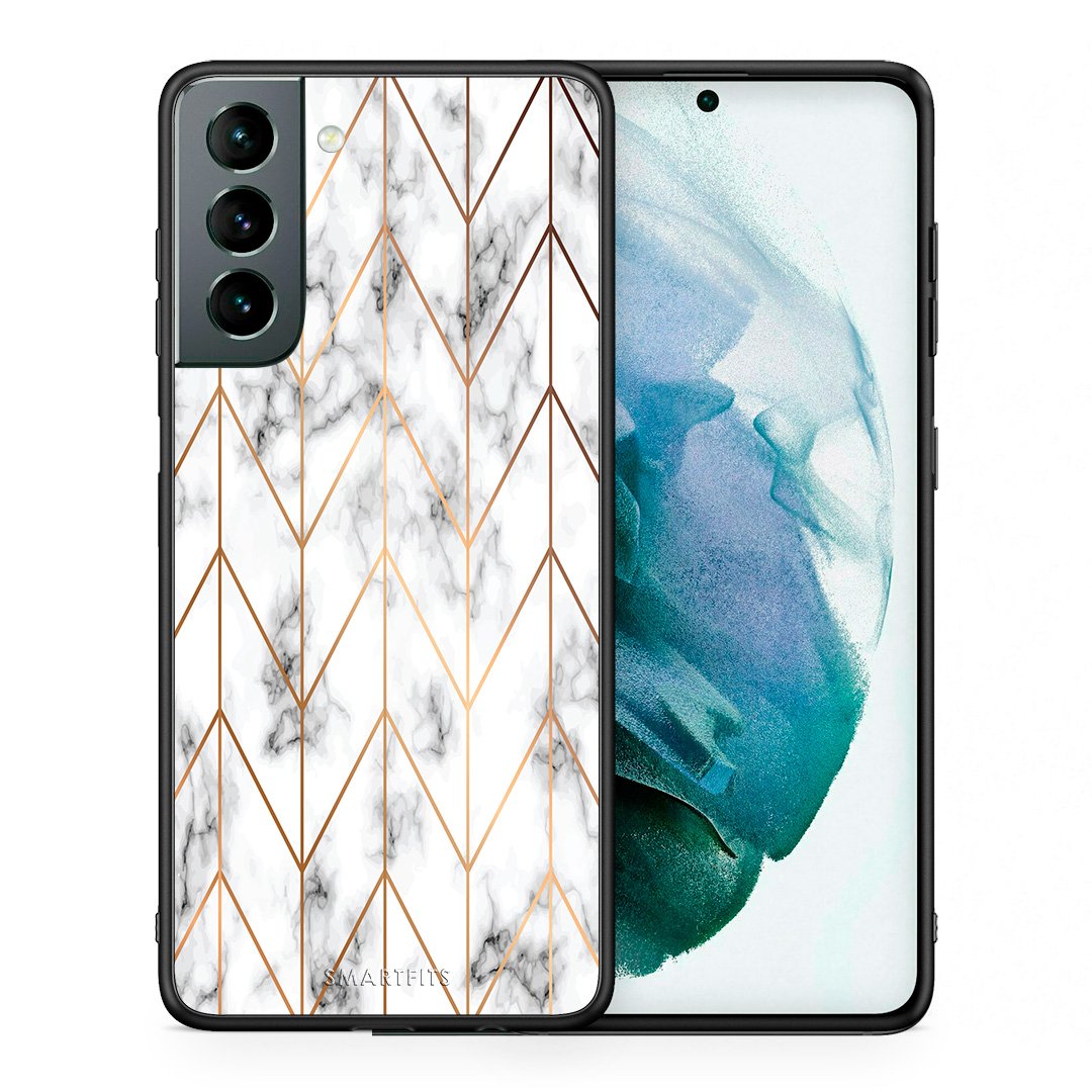 Θήκη Samsung S21 Gold Geometric Marble από τη Smartfits με σχέδιο στο πίσω μέρος και μαύρο περίβλημα | Samsung S21 Gold Geometric Marble case with colorful back and black bezels