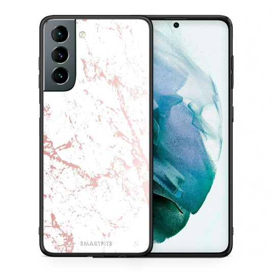 Θήκη Samsung S21 Pink Splash Marble από τη Smartfits με σχέδιο στο πίσω μέρος και μαύρο περίβλημα | Samsung S21 Pink Splash Marble case with colorful back and black bezels