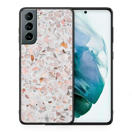 Θήκη Samsung S21 Marble Terrazzo από τη Smartfits με σχέδιο στο πίσω μέρος και μαύρο περίβλημα | Samsung S21 Marble Terrazzo case with colorful back and black bezels