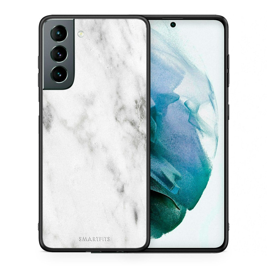 Θήκη Samsung S21 White Marble από τη Smartfits με σχέδιο στο πίσω μέρος και μαύρο περίβλημα | Samsung S21 White Marble case with colorful back and black bezels