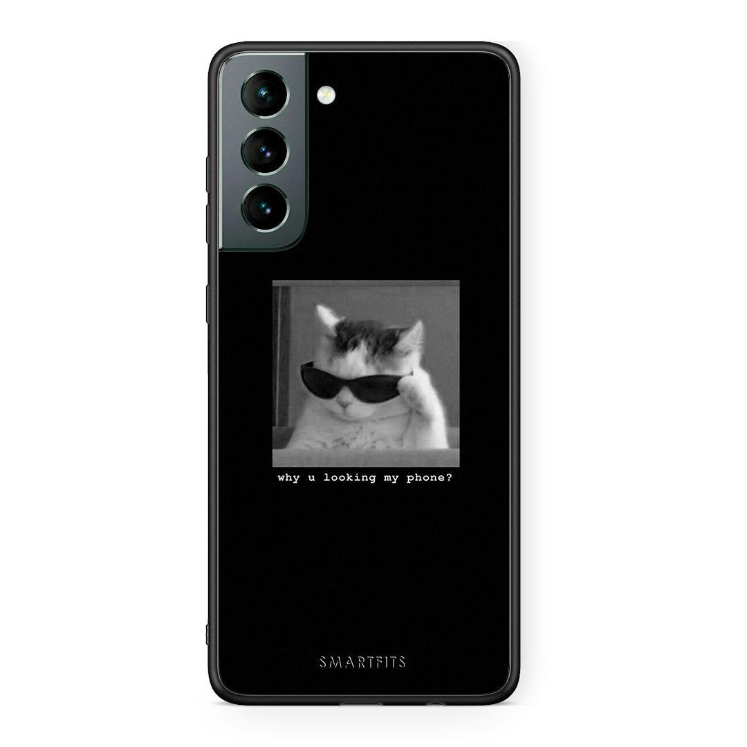 Samsung S21 Meme Cat θήκη από τη Smartfits με σχέδιο στο πίσω μέρος και μαύρο περίβλημα | Smartphone case with colorful back and black bezels by Smartfits