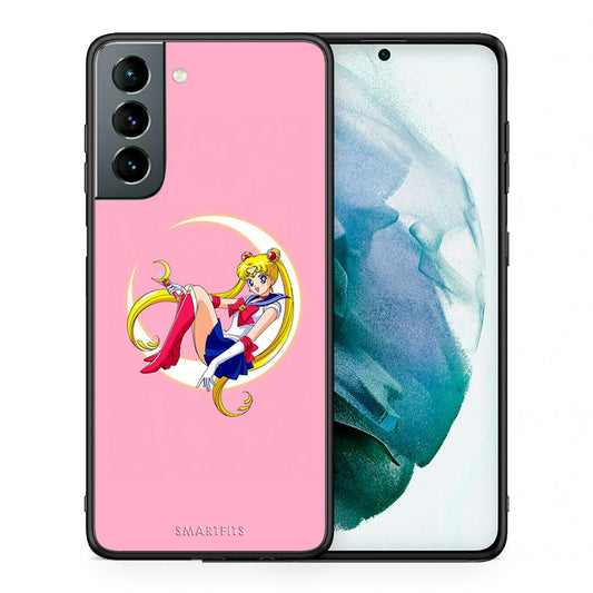 Θήκη Samsung S21 Moon Girl από τη Smartfits με σχέδιο στο πίσω μέρος και μαύρο περίβλημα | Samsung S21 Moon Girl case with colorful back and black bezels