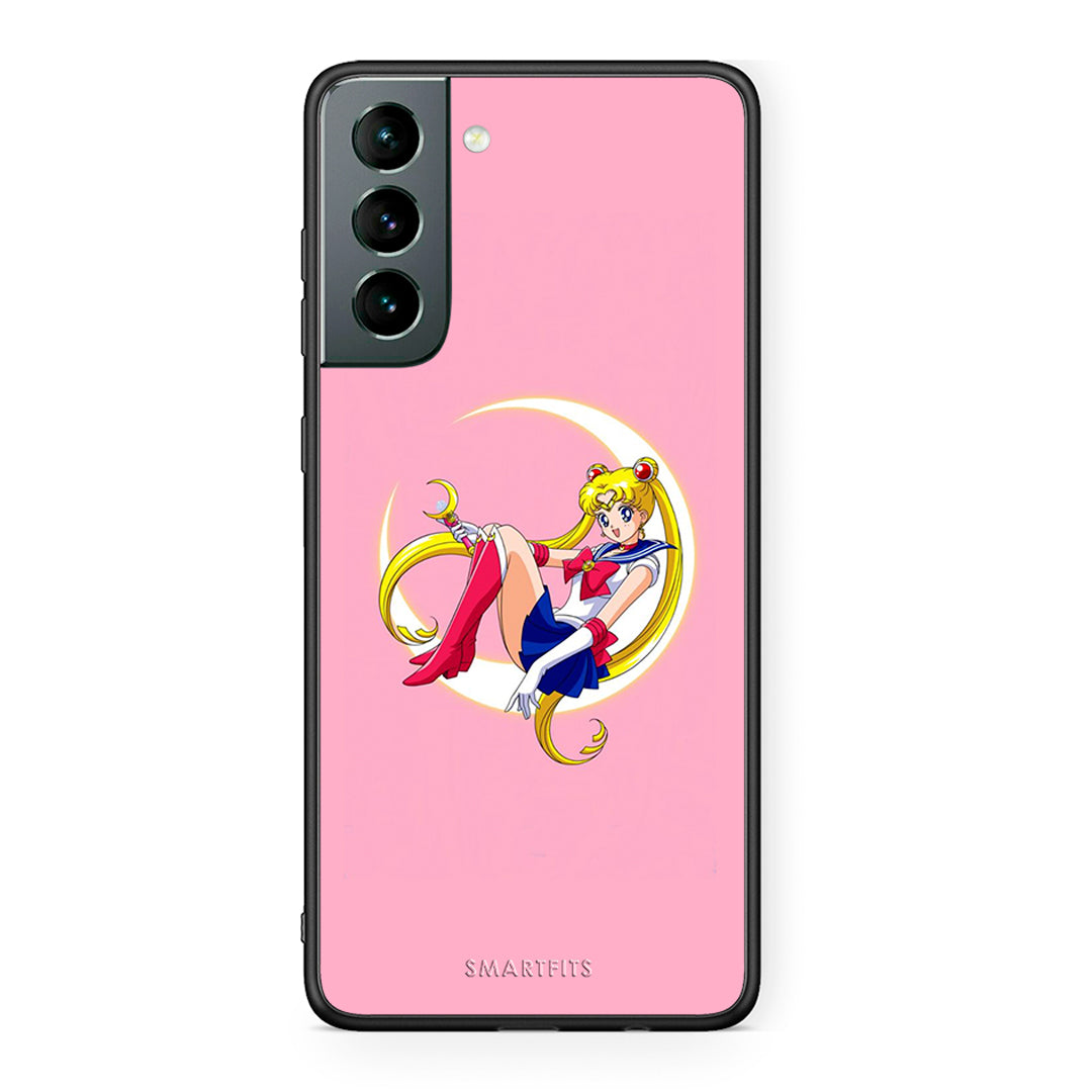 Samsung S21 Moon Girl θήκη από τη Smartfits με σχέδιο στο πίσω μέρος και μαύρο περίβλημα | Smartphone case with colorful back and black bezels by Smartfits