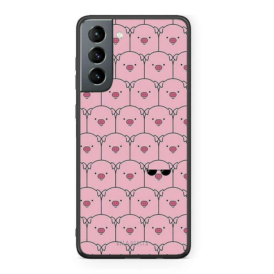 Samsung S21 Pig Glasses θήκη από τη Smartfits με σχέδιο στο πίσω μέρος και μαύρο περίβλημα | Smartphone case with colorful back and black bezels by Smartfits