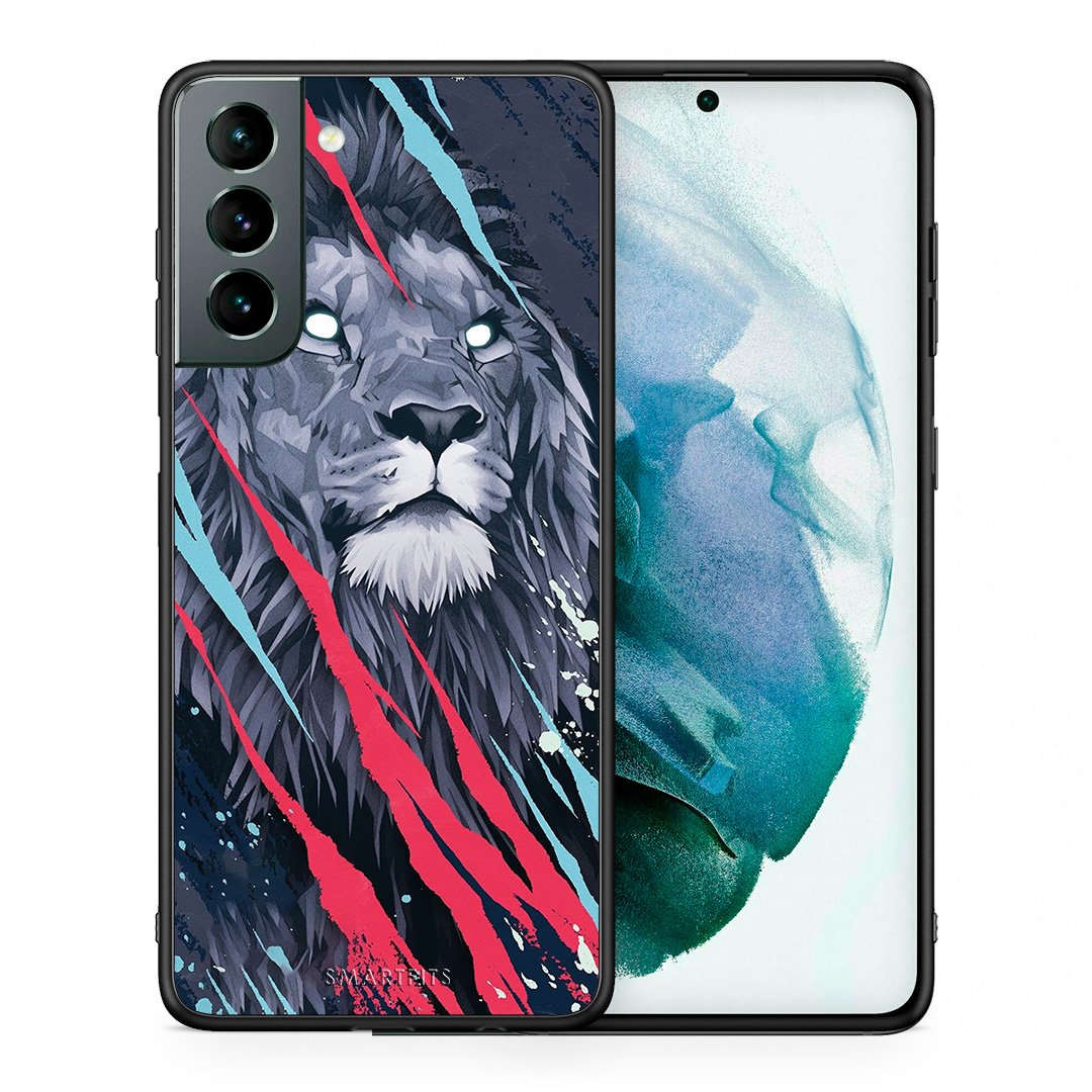 Θήκη Samsung S21 Lion Designer PopArt από τη Smartfits με σχέδιο στο πίσω μέρος και μαύρο περίβλημα | Samsung S21 Lion Designer PopArt case with colorful back and black bezels