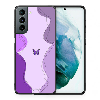Θήκη Αγίου Βαλεντίνου Samsung S21 Purple Mariposa από τη Smartfits με σχέδιο στο πίσω μέρος και μαύρο περίβλημα | Samsung S21 Purple Mariposa case with colorful back and black bezels