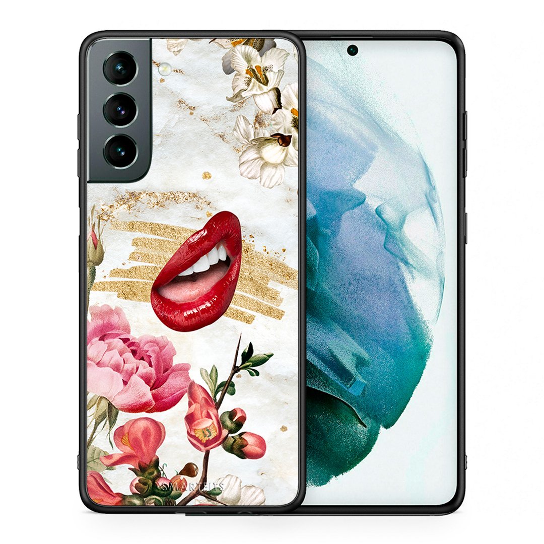 Θήκη Samsung S21 Red Lips από τη Smartfits με σχέδιο στο πίσω μέρος και μαύρο περίβλημα | Samsung S21 Red Lips case with colorful back and black bezels