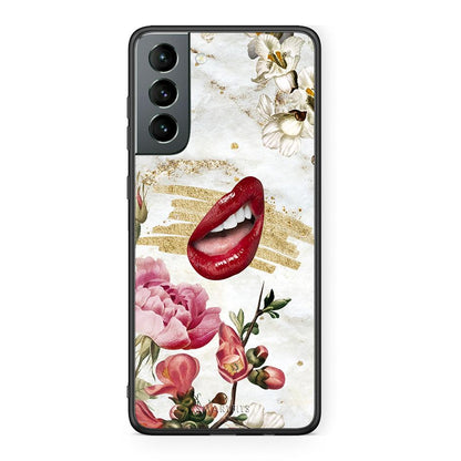 Samsung S21 Red Lips θήκη από τη Smartfits με σχέδιο στο πίσω μέρος και μαύρο περίβλημα | Smartphone case with colorful back and black bezels by Smartfits