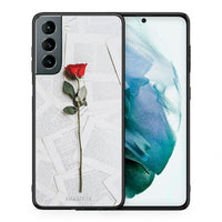 Thumbnail for Θήκη Samsung S21 Red Rose από τη Smartfits με σχέδιο στο πίσω μέρος και μαύρο περίβλημα | Samsung S21 Red Rose case with colorful back and black bezels