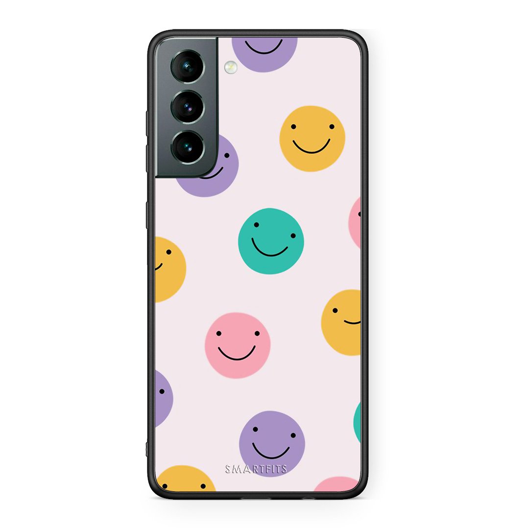 Samsung S21 Smiley Faces θήκη από τη Smartfits με σχέδιο στο πίσω μέρος και μαύρο περίβλημα | Smartphone case with colorful back and black bezels by Smartfits